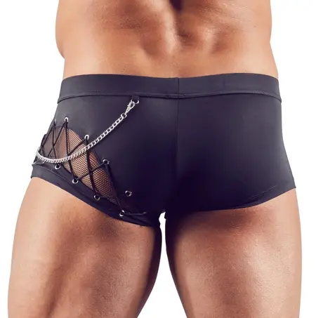 NEK Men's Black Mesh Pants M with Chain & Front Zip, Stretch Fabric