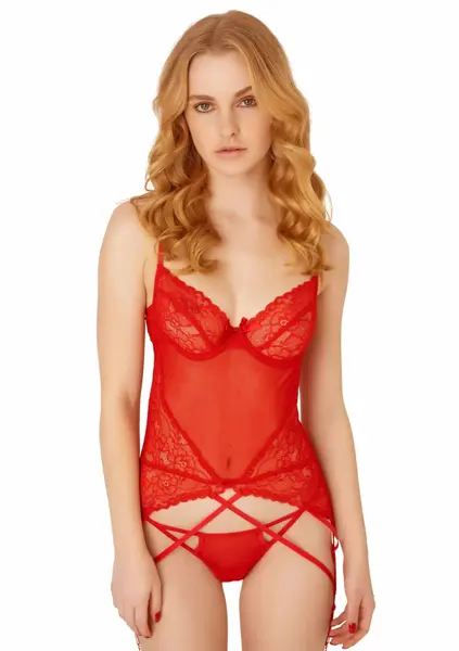 Lace and Mesh Cami Set - Elegant Sheer Lingerie with Thong, Adjustable Straps