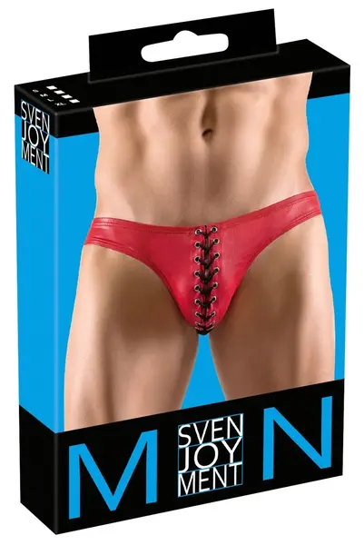 Svenjoyment Red Shiny Men's Briefs with Black Lace M