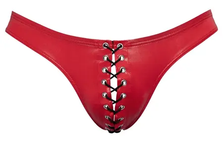 Svenjoyment Red Shiny Men's Briefs with Black Lace M