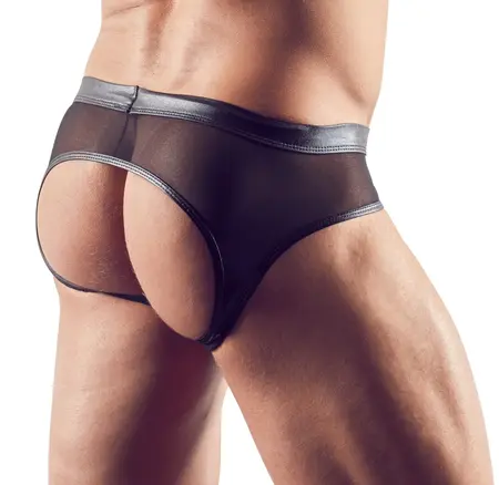 NEK Men's Open-Back Briefs Wet Look Powernet Black L