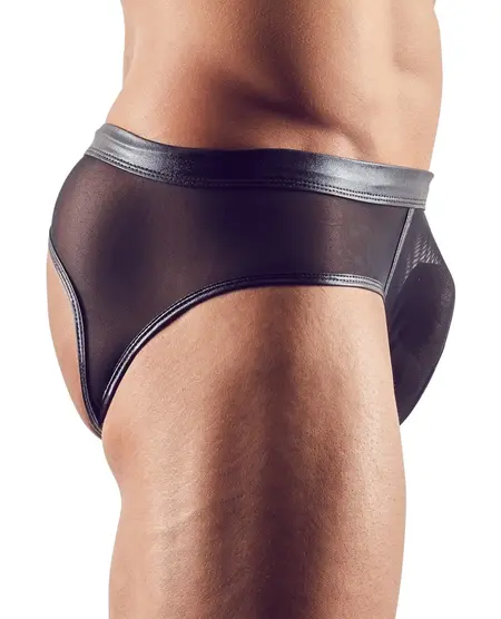 NEK Men's Open-Back Briefs Wet Look Powernet Black L