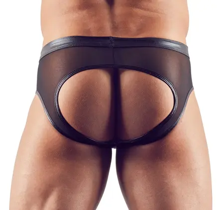 NEK Men's Open-Back Briefs Wet Look Powernet Black L