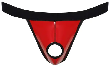 Svenjoyment Thong L/XL Shiny Red Vinyl with Black Trim & Swell Feature