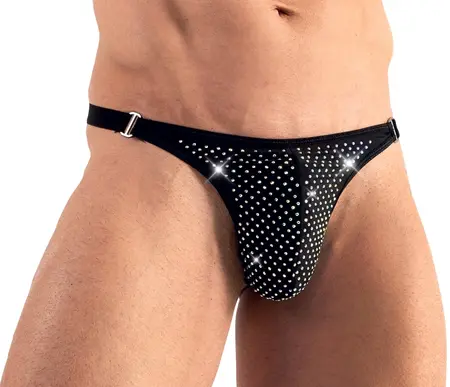 Svenjoyment Men's String L Black with Colorful Rhinestones, Stretch Fit