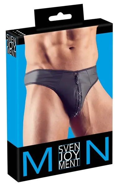 NEK Men's Neoprene-Effect String XL with Rhinestone Zipper Detail