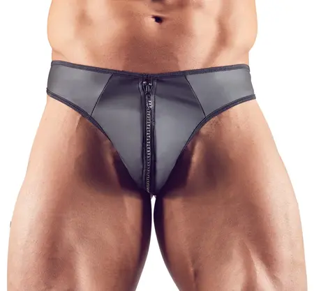 NEK Men's Neoprene-Effect String XL with Rhinestone Zipper Detail