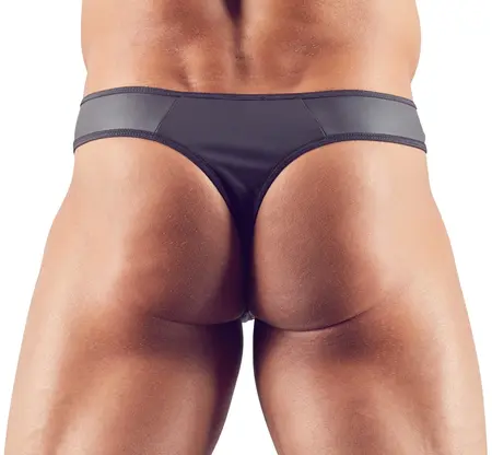 NEK Men's String S Neoprene Look with Rhinestone Zipper Accent