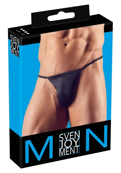 Svenjoyment Mini String XL for Men, Shiny Black, Stretch Fabric
