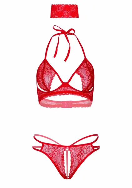 Rimba 3PC Bra, Panty and Blindfold Set - Floral Lace, Adjustable Fit