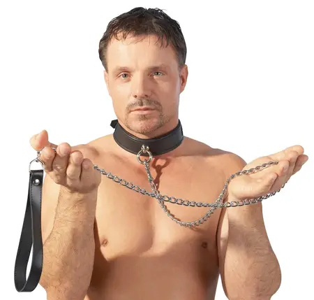 ZADO Leather Leash 110 cm - Black Split Leather & Metal Chain