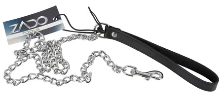 ZADO Leather Leash 110 cm - Black Split Leather & Metal Chain
