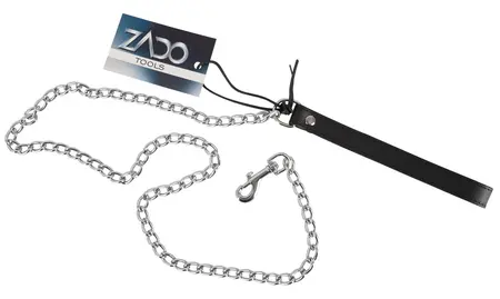 ZADO Leather Leash 110 cm - Black Split Leather & Metal Chain