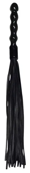ZADO Leather Flogger with Wavy Wooden Handle, 56 cm, Black