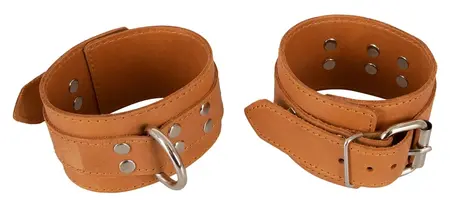 ZADO Leather Wrist Restraints Natural Finish Adjustable 17-24 cm
