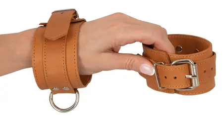 ZADO Leather Wrist Restraints Natural Finish Adjustable 17-24 cm