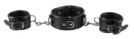 ZADO Bondage Set - Leather Collar and Adjustable Handcuffs, Black