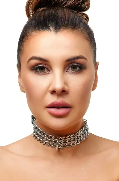 ZADO Black Leather Adjustable Collar with Triple Chain Detail