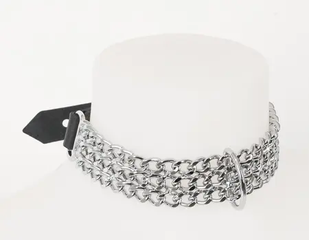 ZADO Black Leather Adjustable Collar with Triple Chain Detail