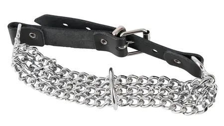 ZADO Black Leather Adjustable Collar with Triple Chain Detail
