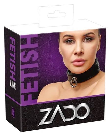 ZADO Leather Adjustable Collar S-L, Black, 32-50 cm, Metal Ring