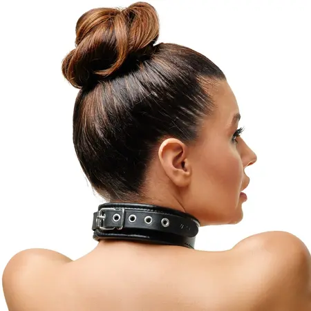 ZADO Leather Adjustable Collar S-L, Black, 32-50 cm, Metal Ring