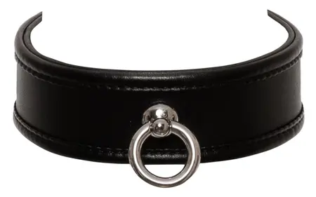 ZADO Leather Adjustable Collar S-L, Black, 32-50 cm, Metal Ring