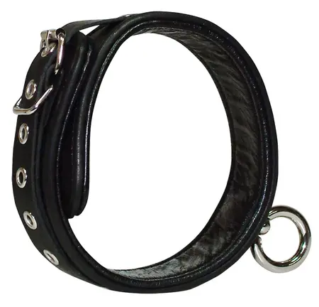 ZADO Leather Adjustable Collar S-L, Black, 32-50 cm, Metal Ring