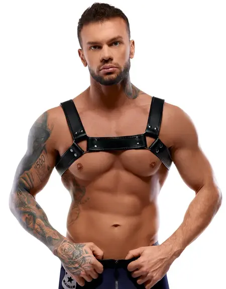 ZADO Leather Chest Harness Adjustable Cowhide Black Unpadded
