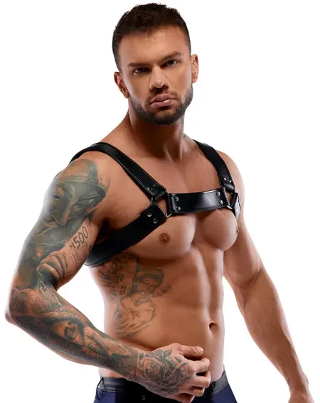 ZADO Leather Chest Harness Adjustable Cowhide Black Unpadded