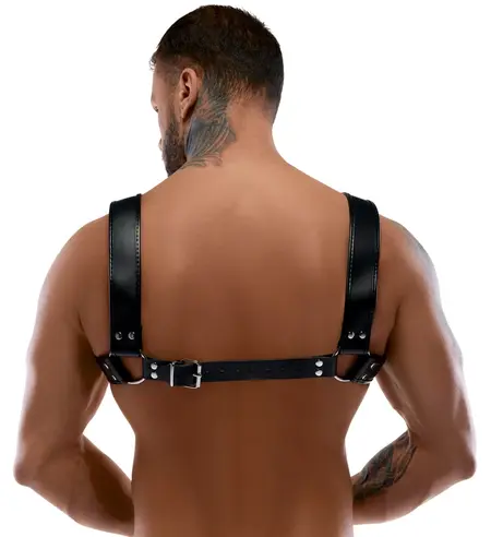 ZADO Leather Chest Harness Adjustable Cowhide Black Unpadded