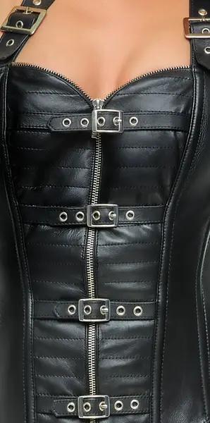 Cottelli Collection Leather Corsage Black 2XL, Adjustable Straps