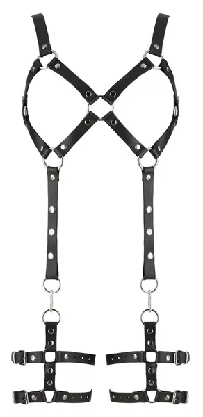 ZADO Leather Chest Harness S/M with Removable Thigh Straps Black