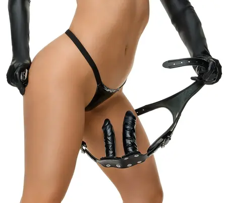 ZADO Leather Briefs S/M with Dual Latex Intimate Attachments, Black