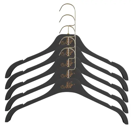 NOIR Handmade Velvet Clothes Hangers Gold Hook 43cm Set of 5 Black
