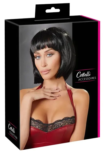 Cottelli Collection Black Chin-Length Bob Wig Adjustable 28cm