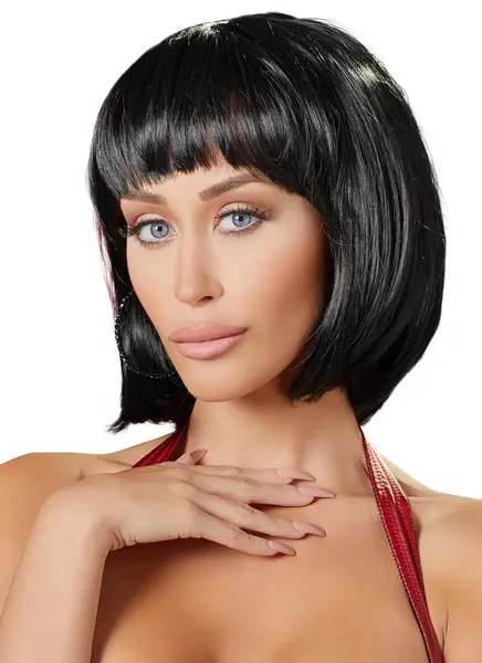 Cottelli Collection Black Chin-Length Bob Wig Adjustable 28cm