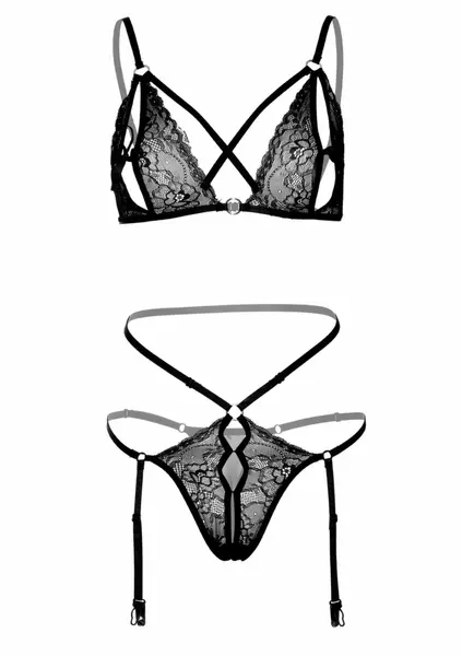 Leg Avenue 2PC Peek-a-Boo Bra and Panty Set Floral Lace Adjustable