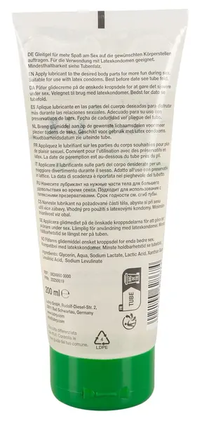 Just Glide Bio Anal 200 ml Water-Based Vegan Lubricant Eco Tube