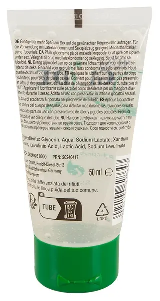 Just Glide Bio Water-Based Vegan Lubricant 50 ml Eco-Friendly Tube