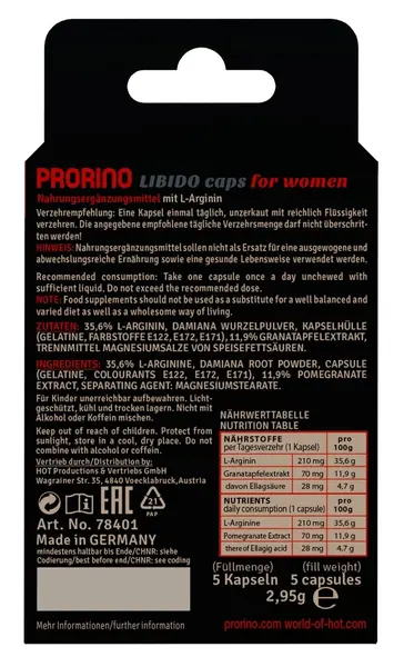 Prorino Libido Women Capsules 5pcs - Dietary Supplement for Women
