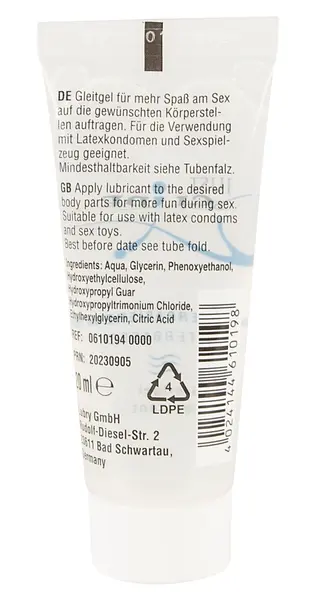 Just Glide Water-Based Lubricant 20ml - Vegan, Universal Formula
