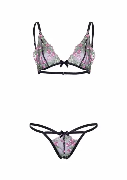 Leg Avenue Floral Sheer Bra & String Set with Garter Skirt, Adjustable