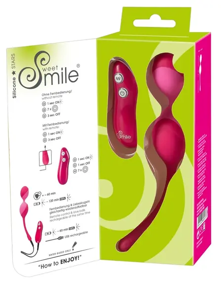 Sweet Smile Remote Vibrating Ball Duo Silicone 7 Modes Rechargeable Pink
