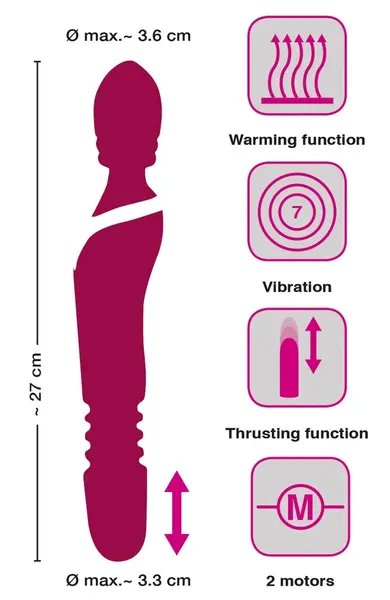Javida Warming & Thrusting Massage Wand 27cm, 7 Modes, USB Rechargeable