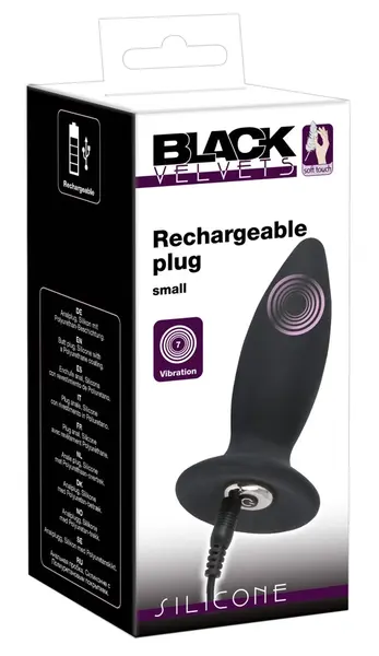 Black Velvets S Vibration Silicone Plug Rechargeable, 11cm, Black