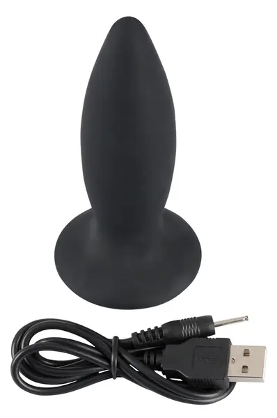 Black Velvets S Vibration Silicone Plug Rechargeable, 11cm, Black