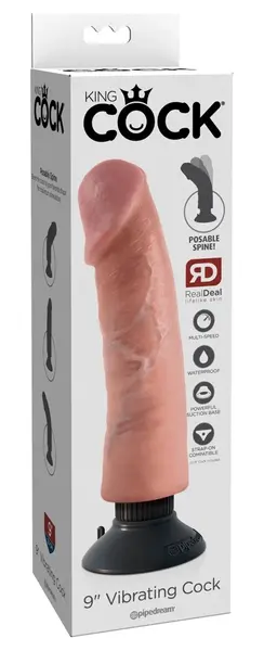 King Cock Vibrating Flexible Model 9” - Adjustable, Suction Base, Waterproof