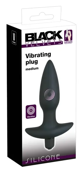 Black Velvet Medium Vibrating Anal Plug Silicone 15 cm Black
