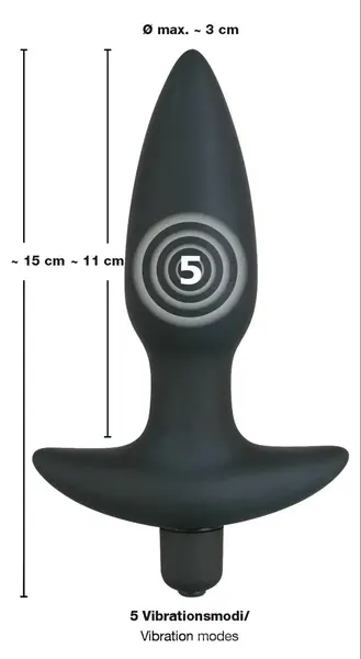 Black Velvet Medium Vibrating Anal Plug Silicone 15 cm Black